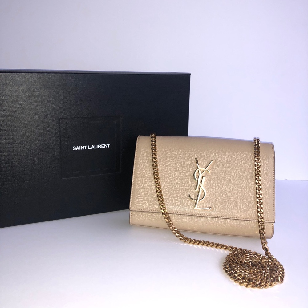 YSL Saint Laurent nude Kate bag with gold hardware